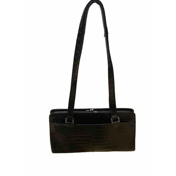 Vintage Eitenne Aigner Leather Croc Pattern Snap Closure Black Classic - Picture 12 of 16